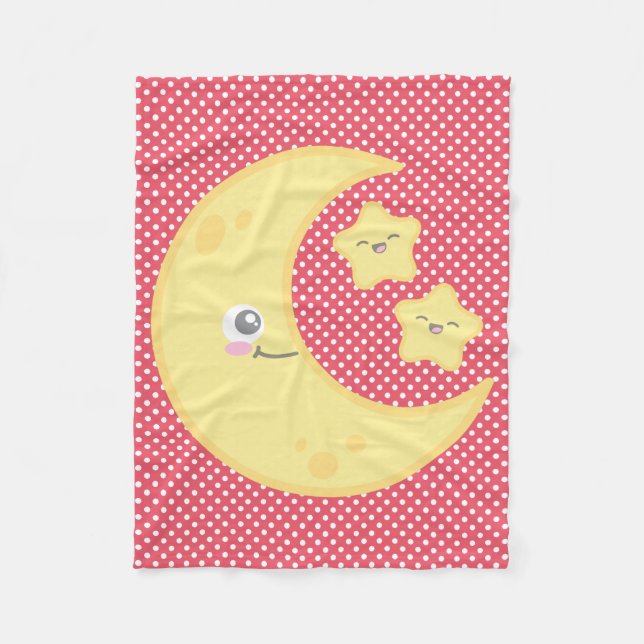 Kawaii Moon and Stars Fleece Blanket (Front)