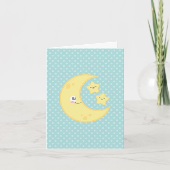 Kawaii Moon and Stars Note Card (Front)