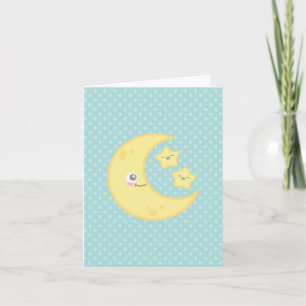 Kawaii Moon and Stars Note Card