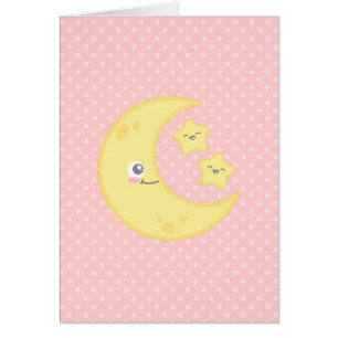 Kawaii Moon and Stars Note Card