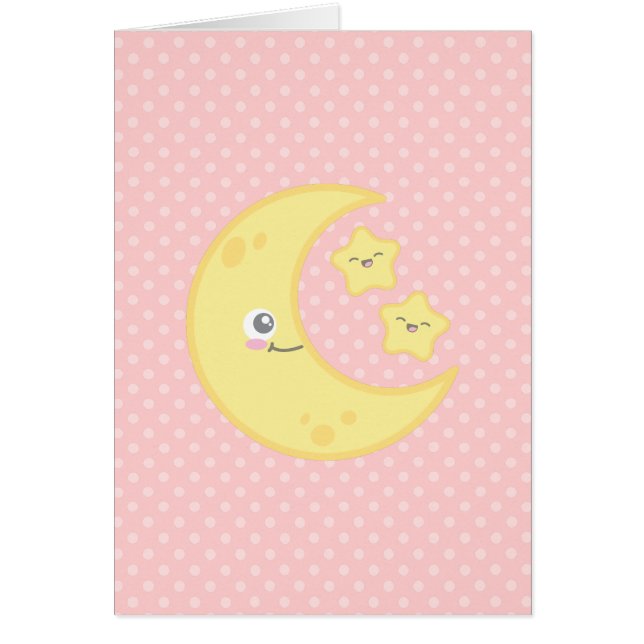 Kawaii Moon and Stars Note Card (Front)