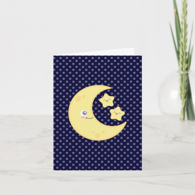 Kawaii Moon and Stars Note Card (Front)