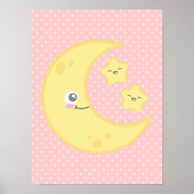 Kawaii Moon and Stars Poster Print (Front)