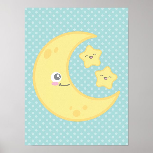Kawaii Moon and Stars Poster Print (Front)