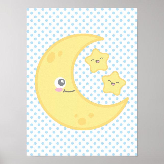 Kawaii Moon and Stars Poster Print (Front)