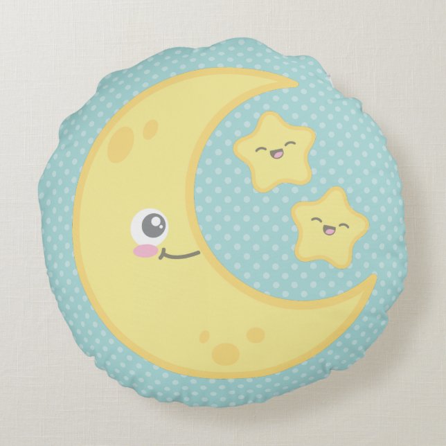 Kawaii Moon and Stars Round Pillow (Back)
