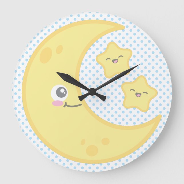 Kawaii Moon and Stars Wall Clock (Front)
