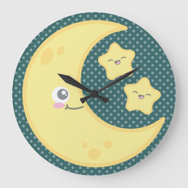 Kawaii Moon and Stars Wall Clock (Front)