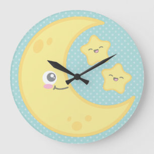 Kawaii Moon and Stars Wall Clock