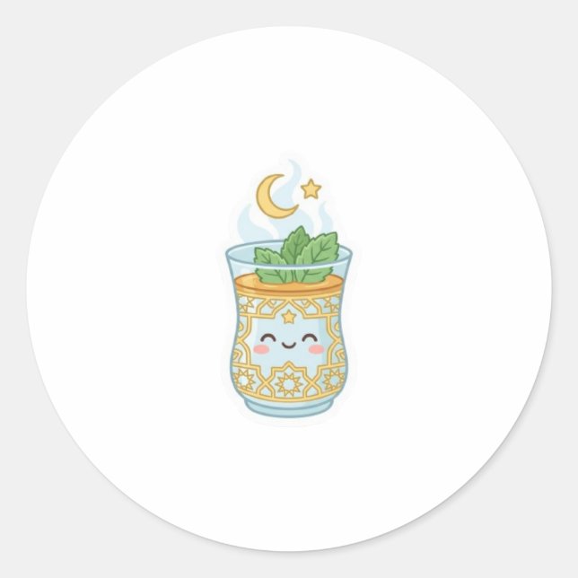 Kawaii Moroccan Mint Tea Glass. Classic Round Sticker (Front)