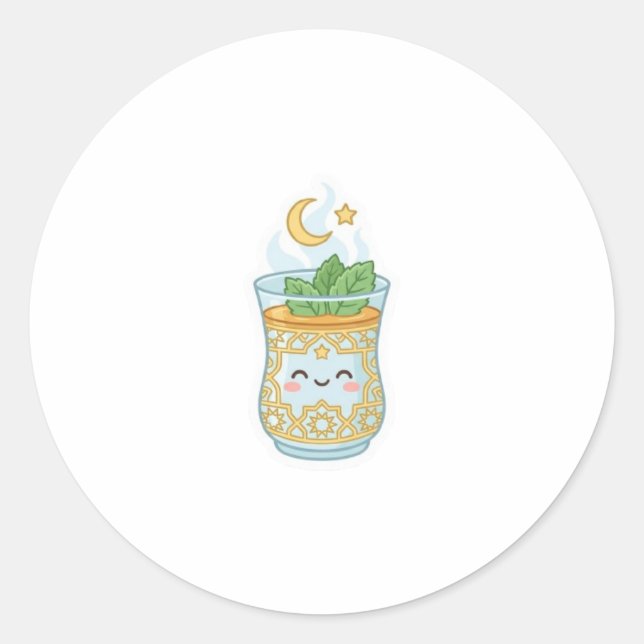 Kawaii Moroccan Mint Tea Glass. Classic Round Sticker (Front)