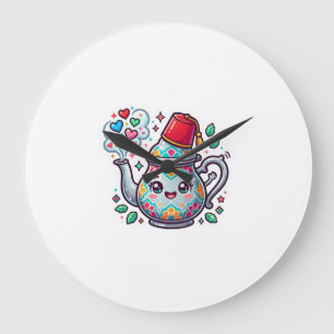 Kawaii Moroccan Mint Tea Pot Sticker Large Clock
