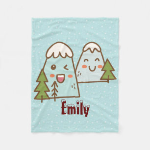 Kawaii Mountains in Snow Fleece Blanket