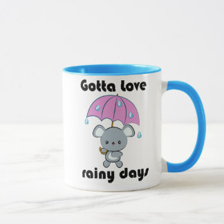Kawaii Mouse and Umbrella Rainy Days mug