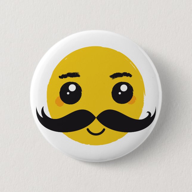 Kawaii Moustache Smiling 6 Cm Round Badge (Front)