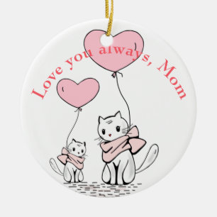 Kawaii Mum Cat & Kitten Custom Ceramic Ornament