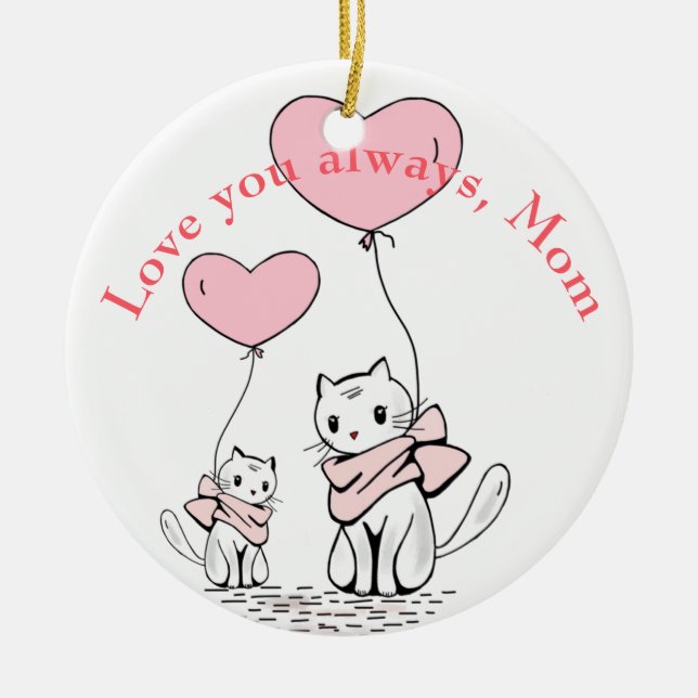 Kawaii Mum Cat & Kitten Custom Ceramic Ornament (Front)