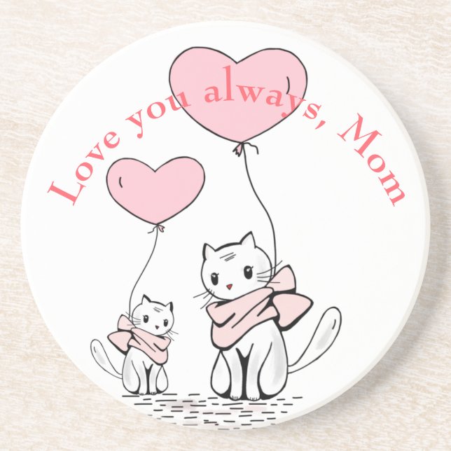 Kawaii Mum Cat & Kitten Custom Coaster (Front)