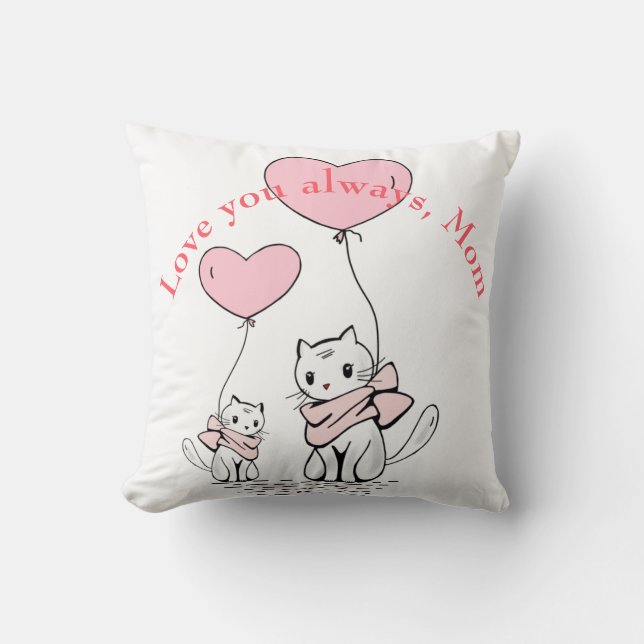 Kawaii Mum Cat & Kitten Custom Cushion (Front)