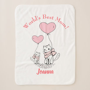 Kawaii Mum Cat & Kitten Custom Sherpa Blanket