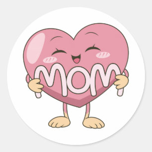 Kawaii Mum Heart Hug Design Classic Round Sticker