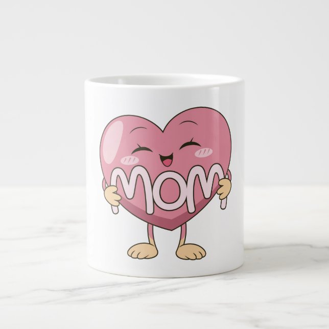 Kawaii Mum Heart Hug Design Large Coffee Mug (Front)