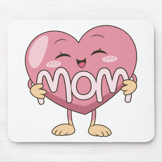 Kawaii Mum Heart Hug Design Mouse Pad (Front)