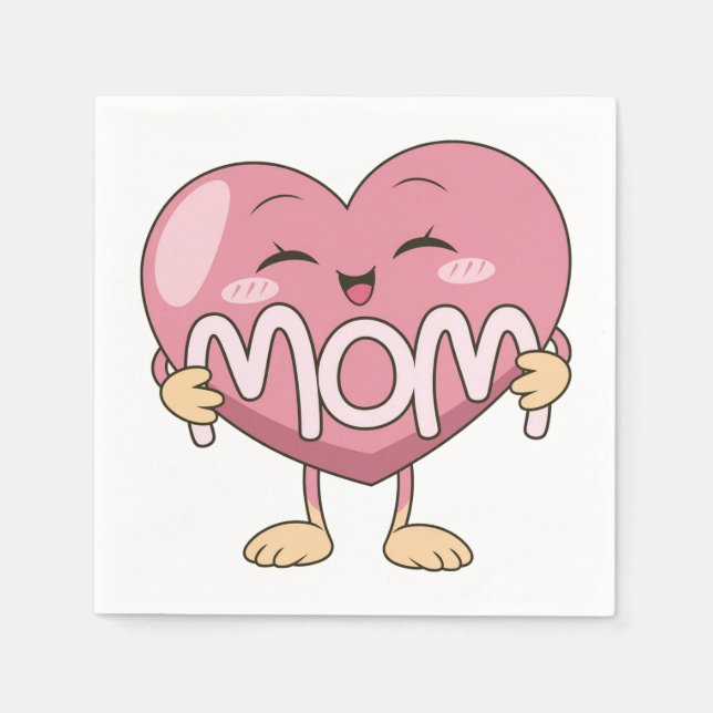 Kawaii Mum Heart Hug Design Napkin (Front)