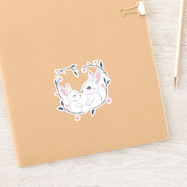 kawaii mum rabbit and her baby with flowers (Notebook)
