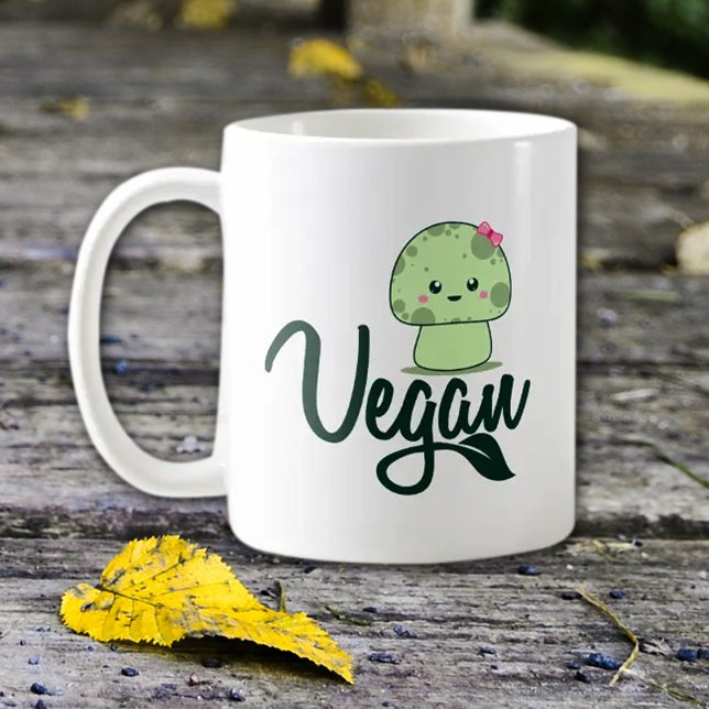 Kawaii Mushroom, Green Vegan Coffee Mug (Creator Uploaded)