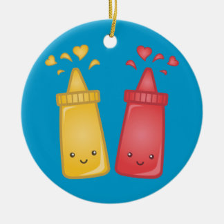 Kawaii Mustard and Ketchup Love Ceramic Tree Decoration