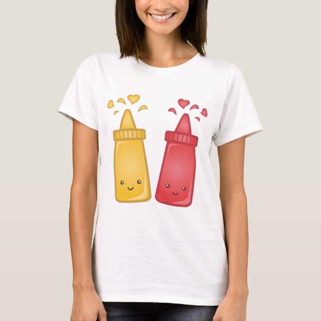 Kawaii Mustard and Ketchup Love T-Shirt (Front)