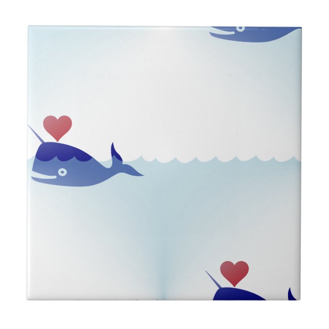 kawaii narwhal ceramic tile (Front)