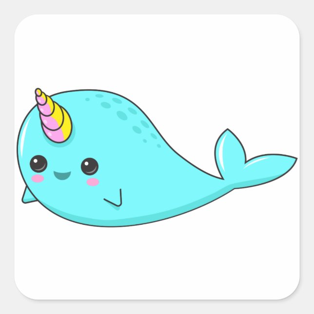 Kawaii Narwhal Square Sticker (Front)