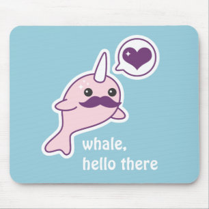 Kawaii Narwhal with Moustache Mouse Pad