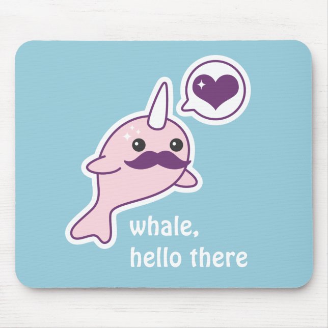Kawaii Narwhal with Moustache Mouse Pad (Front)