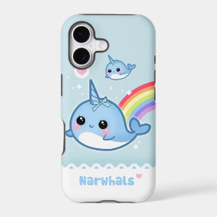 Kawaii narwhals with rainbow