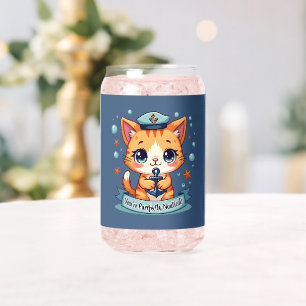 Kawaii Nautical Cat Sailing Anchor Pun Can Glass