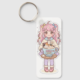 Kawaii Neko Cafe Chibi Anime Girl Key Chain