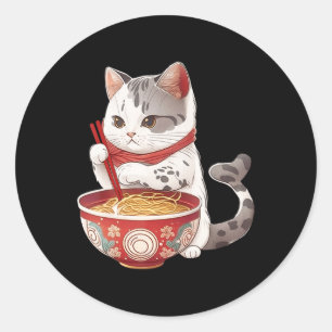 Kawaii NeKo Cat Eating Ramen Noodles Japanese Food Classic Round Sticker