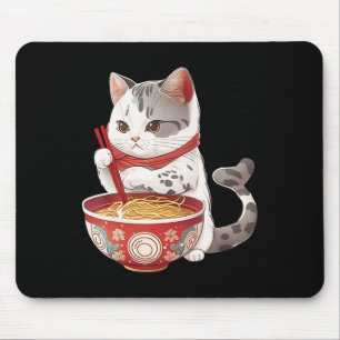 Kawaii NeKo Cat Eating Ramen Noodles Japanese Food Mouse Pad