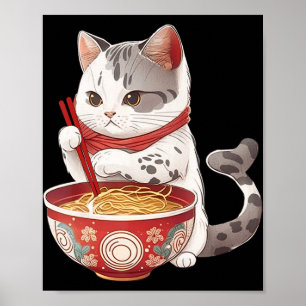 Kawaii NeKo Cat Eating Ramen Noodles Japanese Food Poster