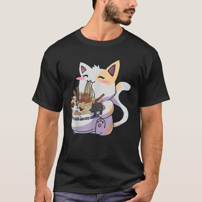 Kawaii Neko Cat Ramen Bowl Anime Japanese Noodles  T-Shirt (Front)