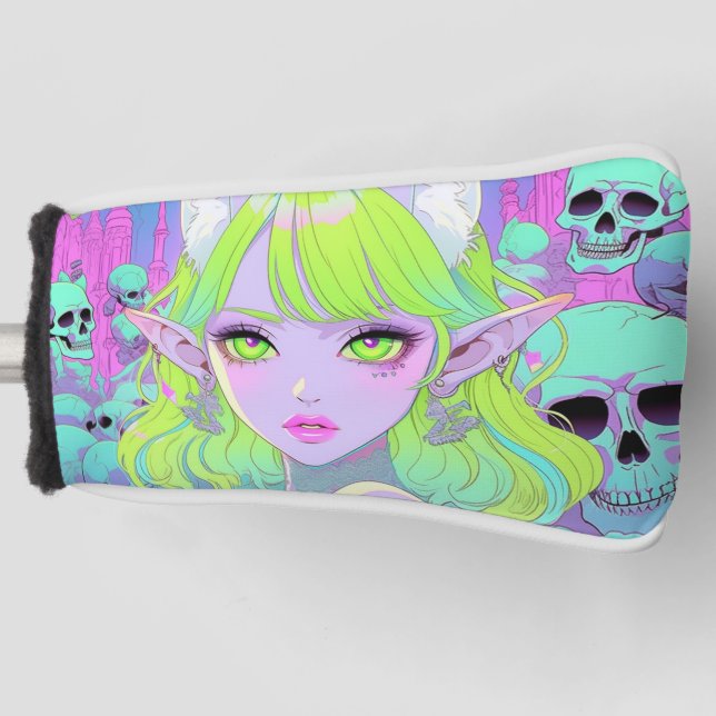 Kawaii Neon Gothic Demon Anime Girl Golf Head Cover (Front)