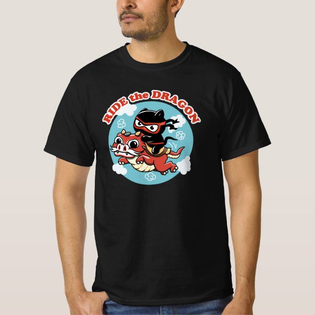 Kawaii Ninja Cat | Ride The Dragon T-Shirt (Front)