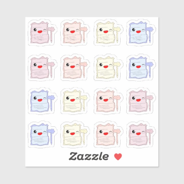 Kawaii Notebook and Pen Vinyl Sticker (Sheet)