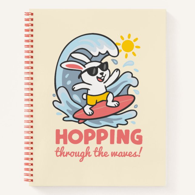 Kawaii Notebook with Surfer bunny for Children (Front)