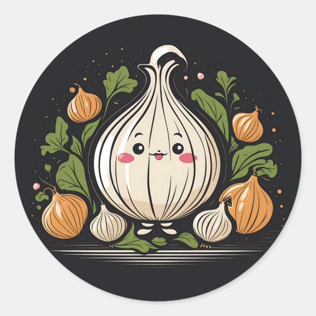 Kawaii Onion Kitchen Classic Round Sticker (Front)