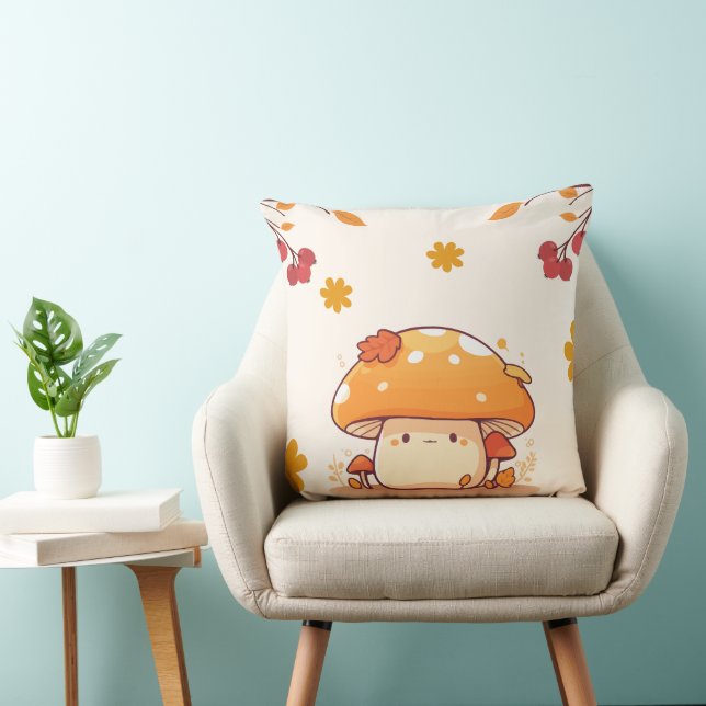 Kawaii  Orange  Cute  Mushroom  Illustration Cushion (Chair)