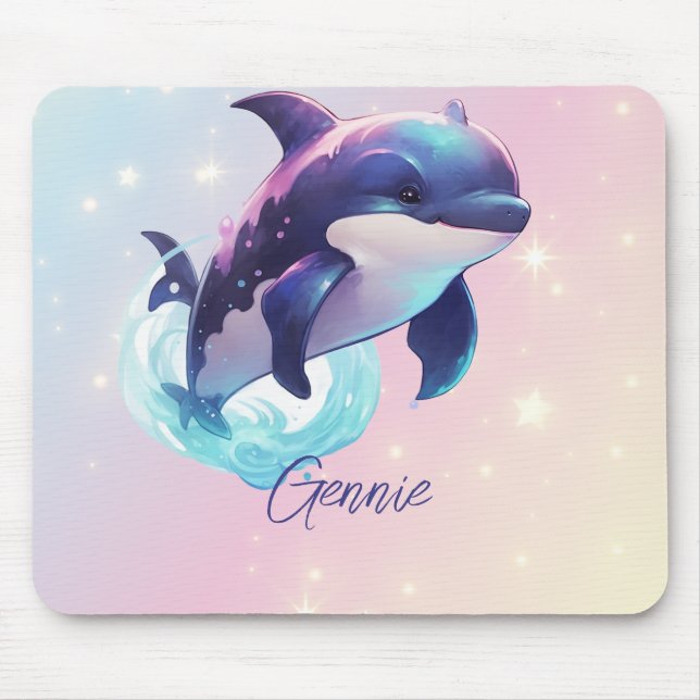 Kawaii Orca Killer Whale Personalised Blue & Pink Mouse Pad (Front)